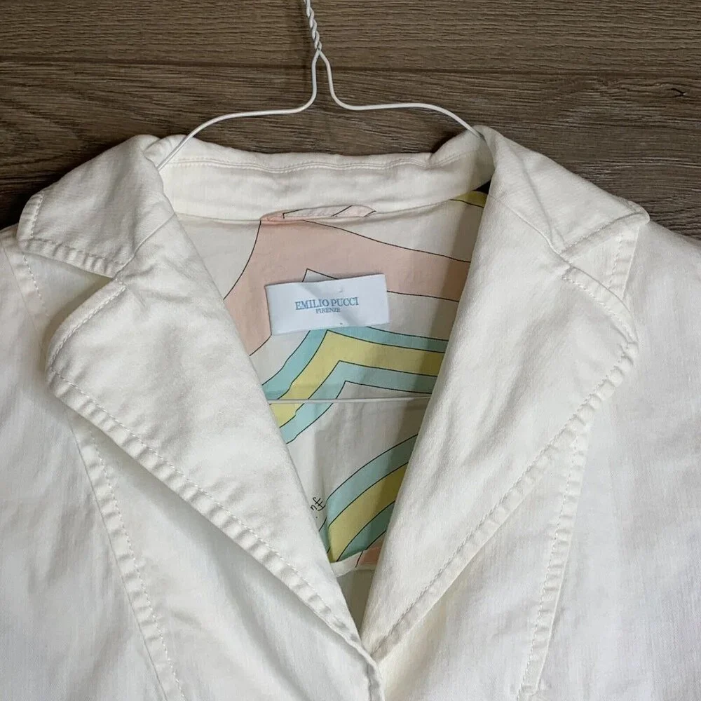Emilio Pucci Firenze Jacket Womans Size 10 White Denim Stretch Made in Italy - Picture 6 of 15